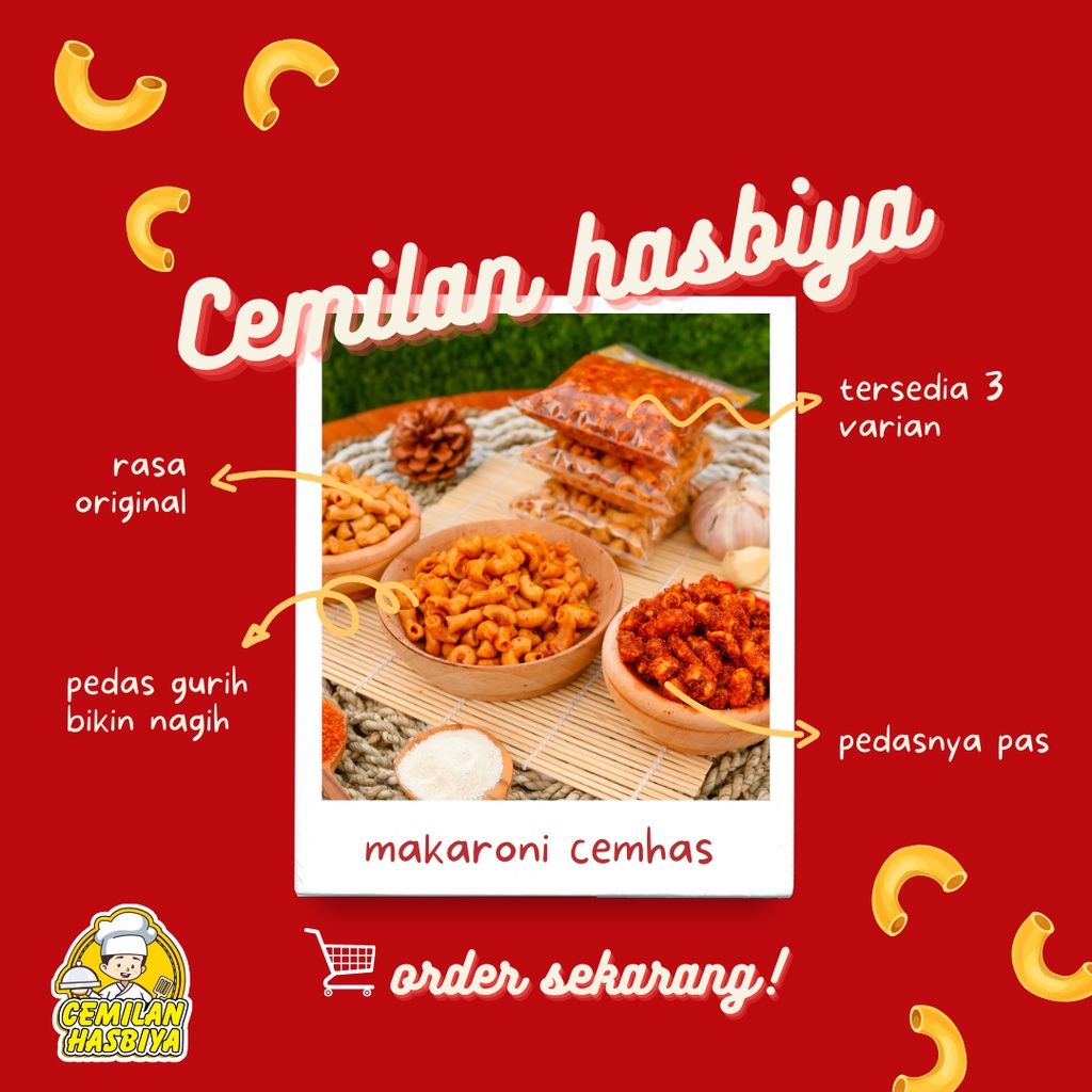 Makaroni bantet cemilan hasbiya 100pcs, Makaroni bantet extra pedas, Makaroni cemhas