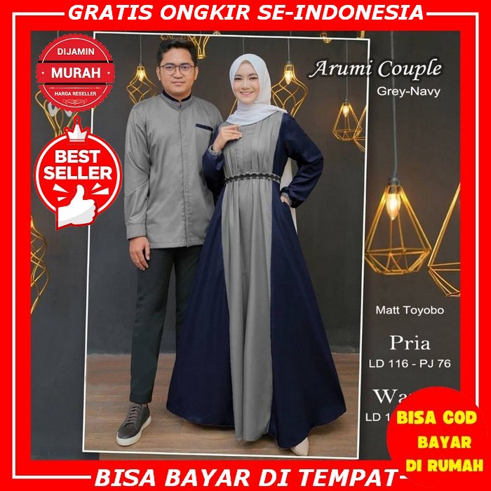 Baju Gamis Couple Busui Brokat Brukat Dress Pasangan Kondangan Polos Wanita Syari Pria Mama Papa Aya