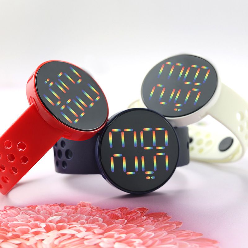 PA Jam Tangan LED BULAT Digital Pria Wanita Rubber Electronic Fashion Model Smartwatch Couple Anak Remaja Import Premium motif Bolong RM005