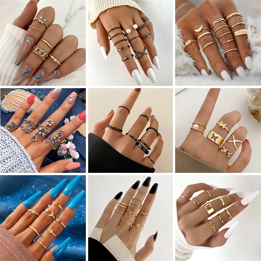 Set Cincin Butterfly adjustable Warna Gold Silver Gaya Korea Untuk Wanita