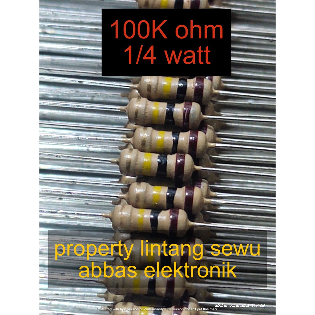 10PCS resistor 100k ohm 100 kilo ohm 100000 ohm 0.25 watt