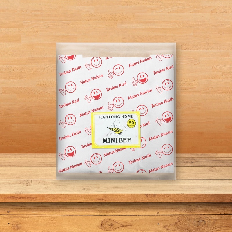 Kantong Plastik Kresek Minibee Smile Putih Susu (Merah) 15 Kecil