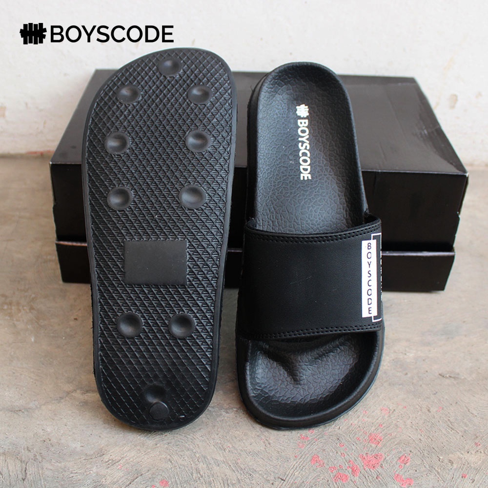 Sendal Slide Pria Distro Boyscode Kanji Japan Original Fullblack / Sendal Selop Slip On Local Pride