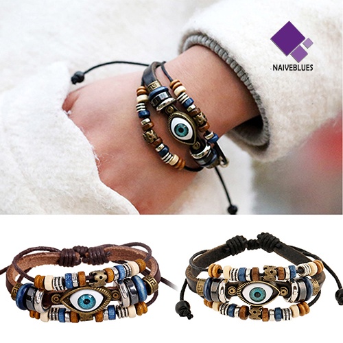 Naiveblue &gt; Gelang Tangan Handmade Adjustable Aksen Mata Turki Imitasi Untuk Unisex / Pria / Wanita