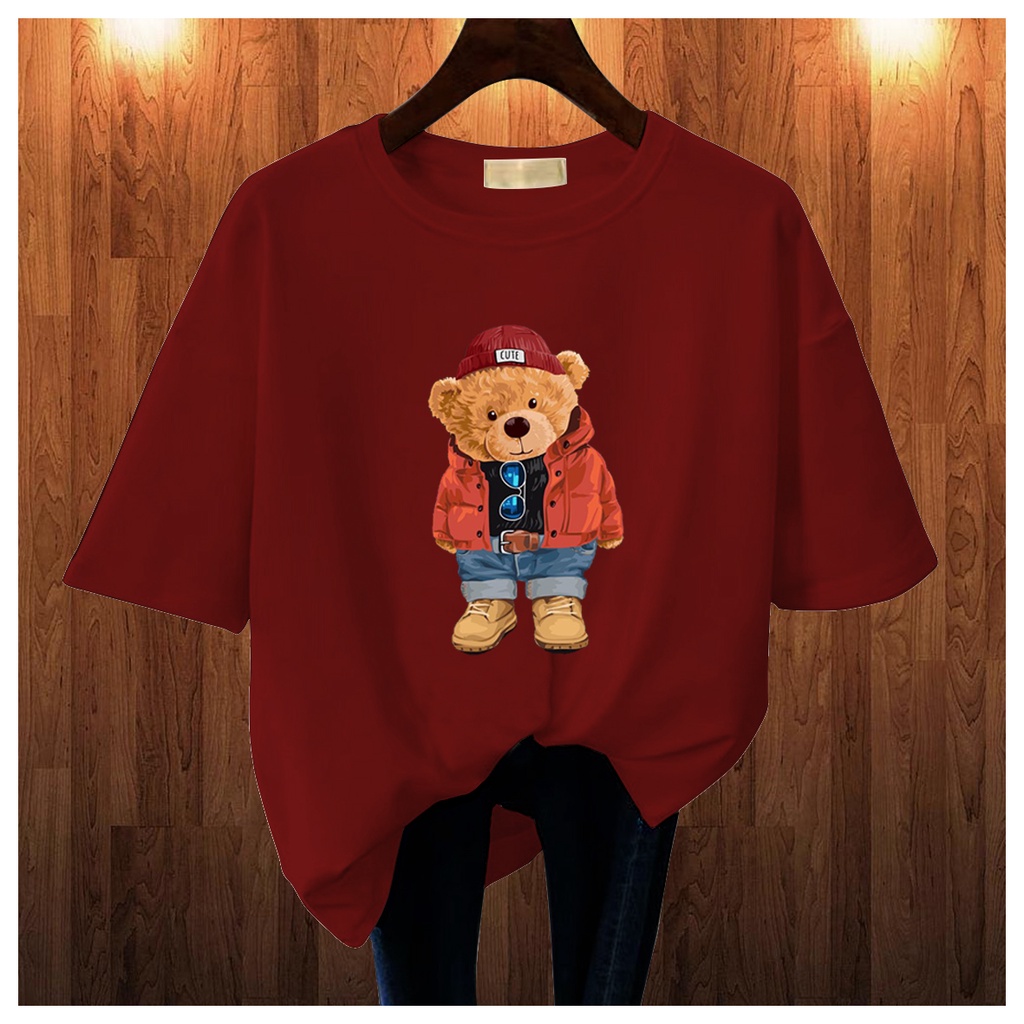 CALVIERO SHOP - BAJU KAOS ATASAN WANITA BEAR RED PRINT