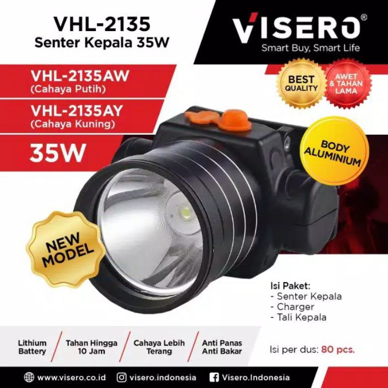 Senter Kepala Body Alumunium 35W Cahaya PutihVisero (VHL-2135AY)