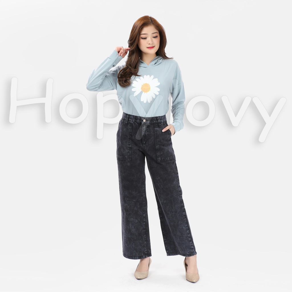 HOPYLOVY Sweater Hoodie Wanita Motif Daisy-SW Daisy Biru Pastel