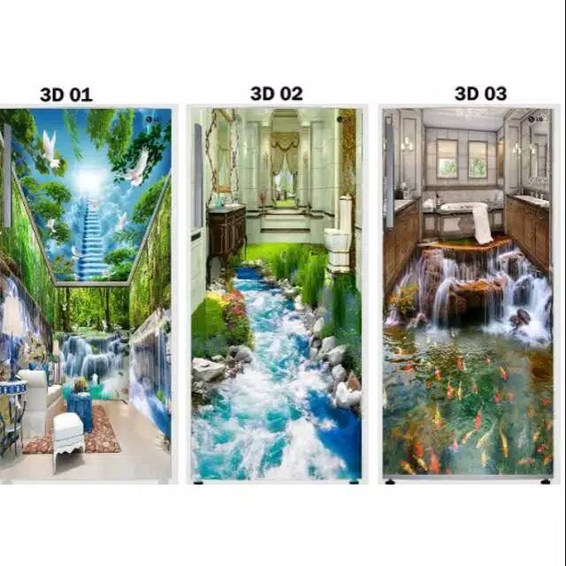 Stiker pintu kamar mandi motif pemandangan 3D