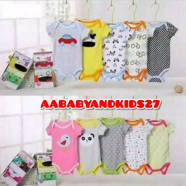 1Pak isi 5PC Jumper Bayi 5 in 1 Lengan Pendek-Baju Kodok Bayi Isi 5 Pc-Jumper 3-12 bulan