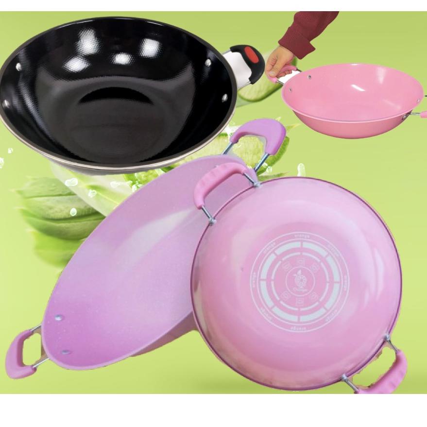 ➦ PRODUK Wajan KUPING Enamel Warna Warni Anti Lengket Pegangan Anti Panas ❃