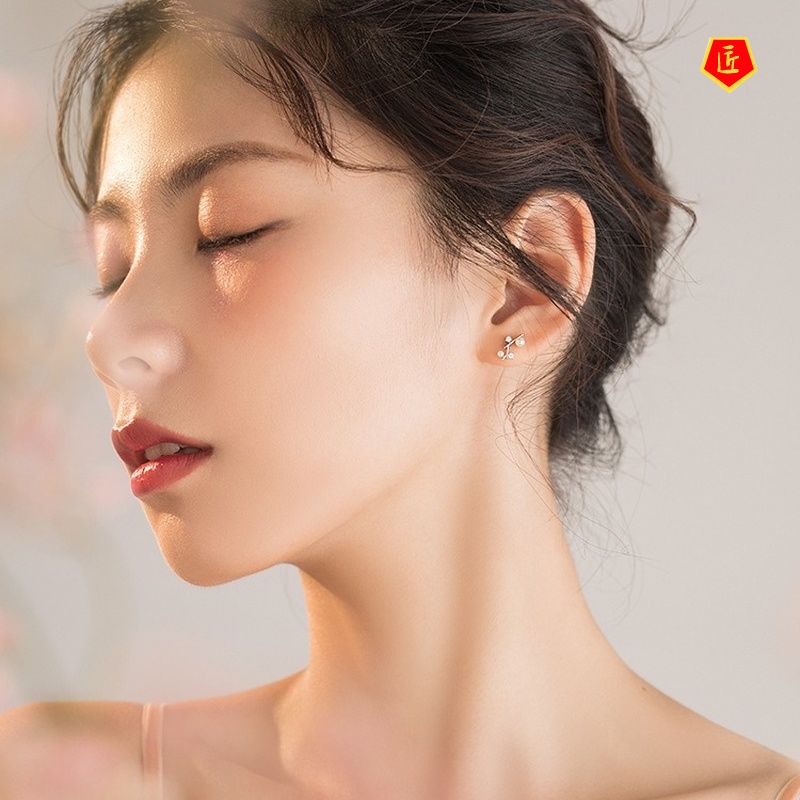 [Ready Stock]Elegant 925 Silver Small Branch Pearl Ear Studs