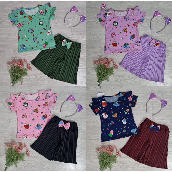 [GROSIR] [BUNDLE] Setelan Plisket motif Pendek Anak Perempuan