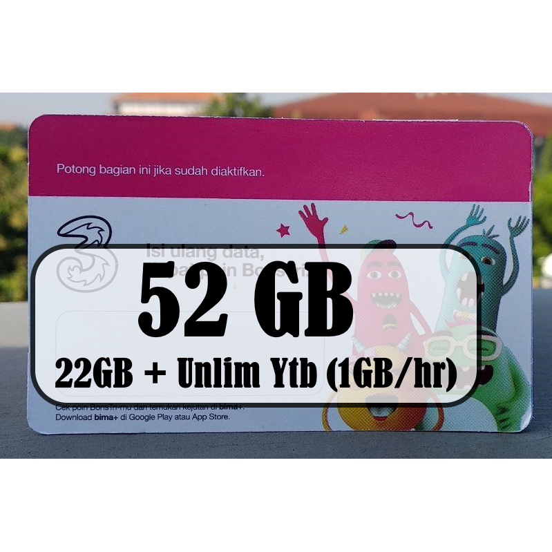 Kuota Tri Data 22GB Unlimited Paket Internet 52GB