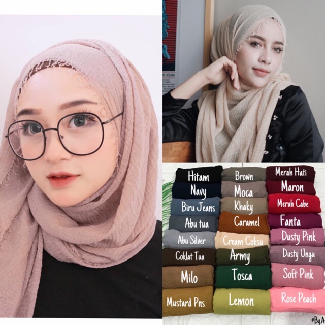 20 Koleski Terbaru Jilbab Pashmina Crinkle Warna Mocca  