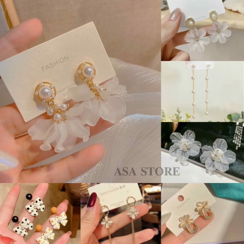 Anting Wanita Tusuk Gantung Bunga Permata/Anting Wanita Hijab Aksesoris Fashion