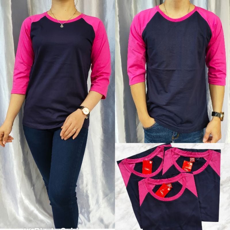 kaos polos reglan NAVY-PINK lengan 3/4 UK M L XL XXL