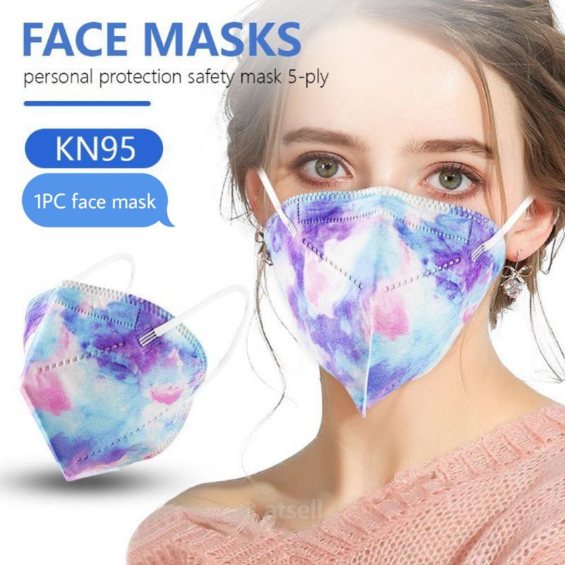 1PC MASKER DEWASA EARLOOP KN95 CORAK MOTIF TIE DYE BIRU UNGU 5PLY