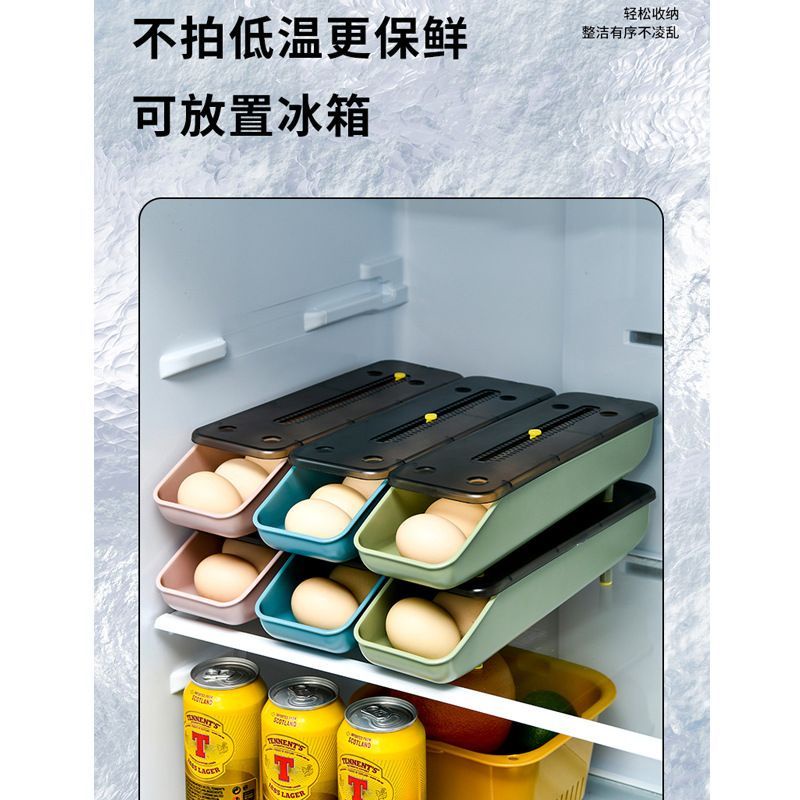 BPT - Kotak Penyimpanan telur / Egg Box Storage Dengan Model Panjang Keluar Otomatis Unik Serbaguna 