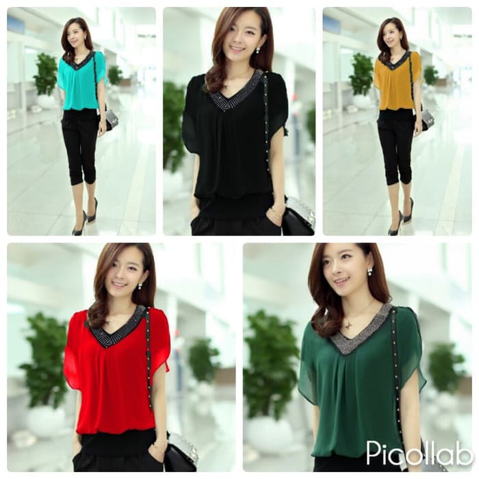 Atasan Baju Pakaian Blouse Model Korea Wanita Korean Style Blus April - Hitam