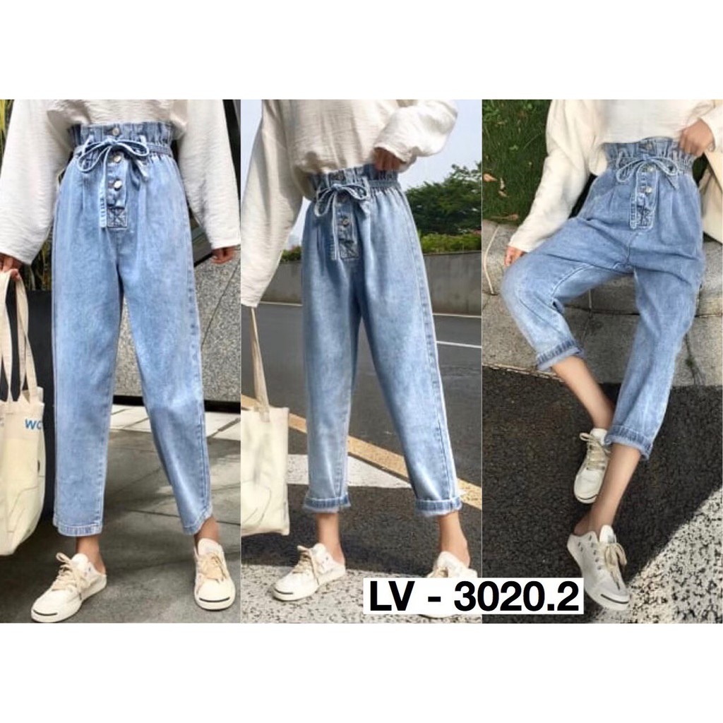  Celana  Boyfriend  Jeans  Wanita Pinggang Karet BF Comfy Ezra 