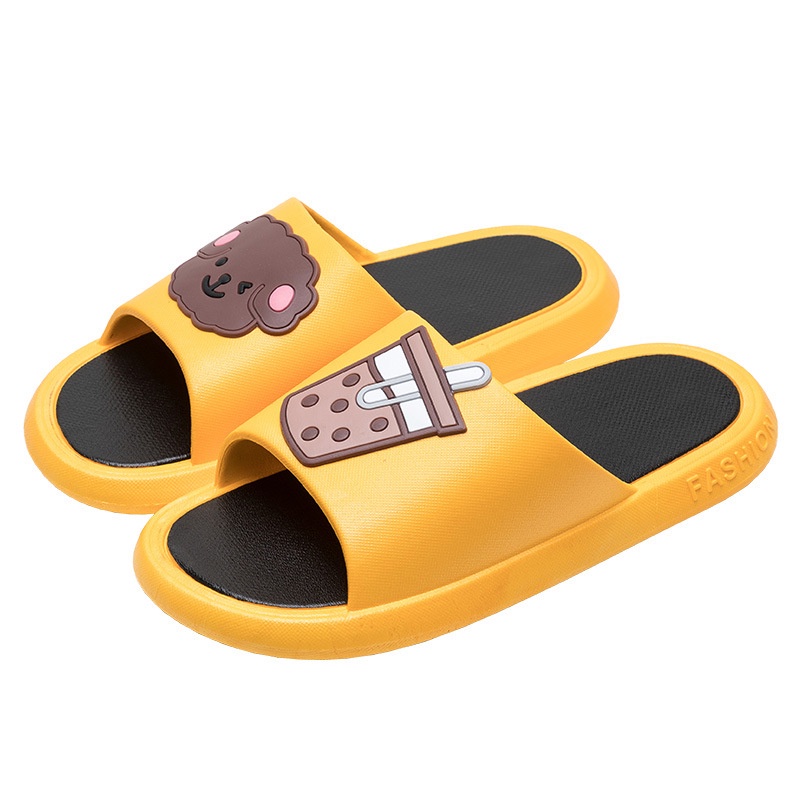 Sandal Wanita Flip Flop Cute Teddy Bear Boba Milk Tea Beruang Korea / Sandal Karet Rumah Slip on  / Sandal Flat Wanita