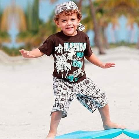 Baju Pantai Anak Laki-laki Setelan Baju Anak HAwai Beach Include Topi