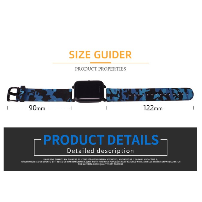 Tali Jam Rubber Strap Camo Army System Quick Release Lugs 20mm Amazfit BIP GTS Samsung Watch Active