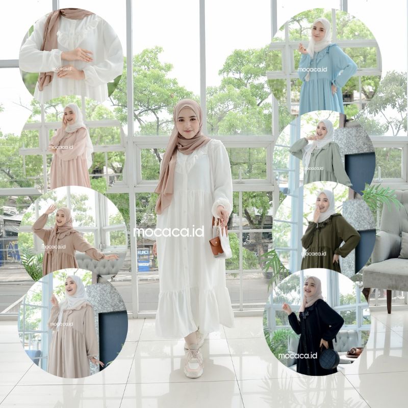 midi dress ootd hijab sontog katun rayon crincle airflow rempel bw putih hitam pink biru soft baby