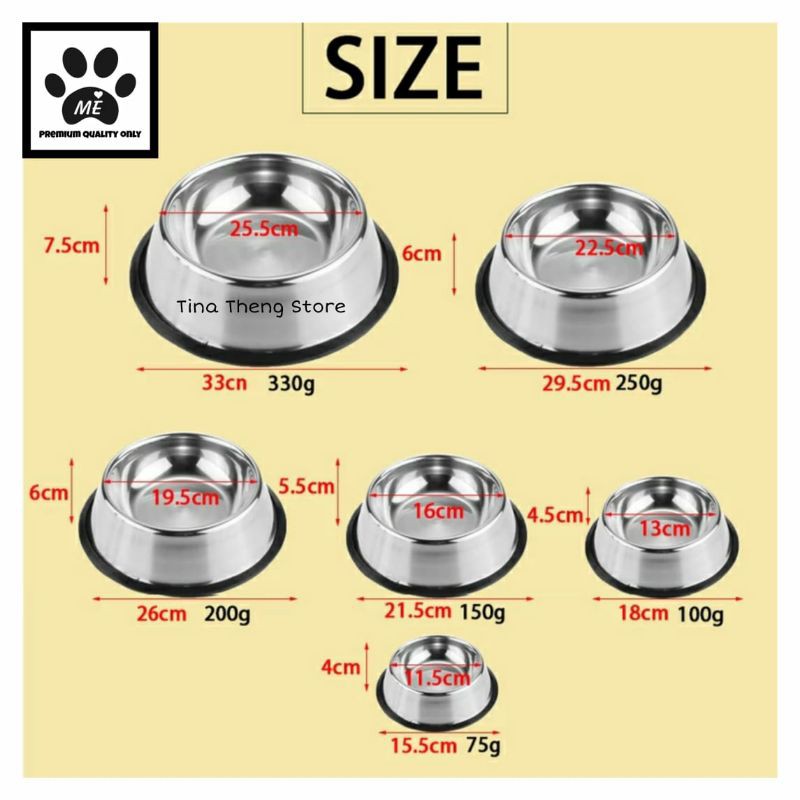 Pet Bowl &quot;STAINLESS STEEL&quot; Tempat Makan Minum Hewan