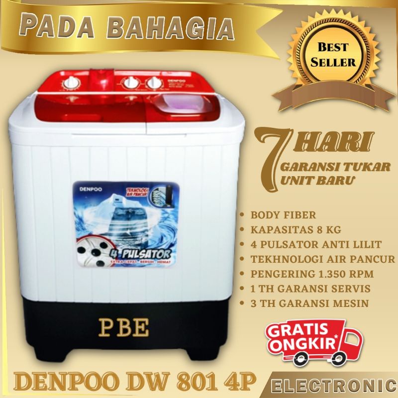 MESIN CUCI 2 TABUNG 8 KG DENPOO DW 801TP 4P