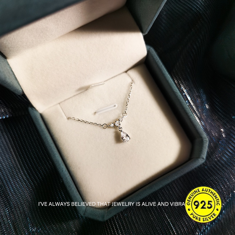 Kalung Rantai Sterling Silver 925 Dengan Liontin Berlian Imitasi Gaya Korea Untuk Wanita
