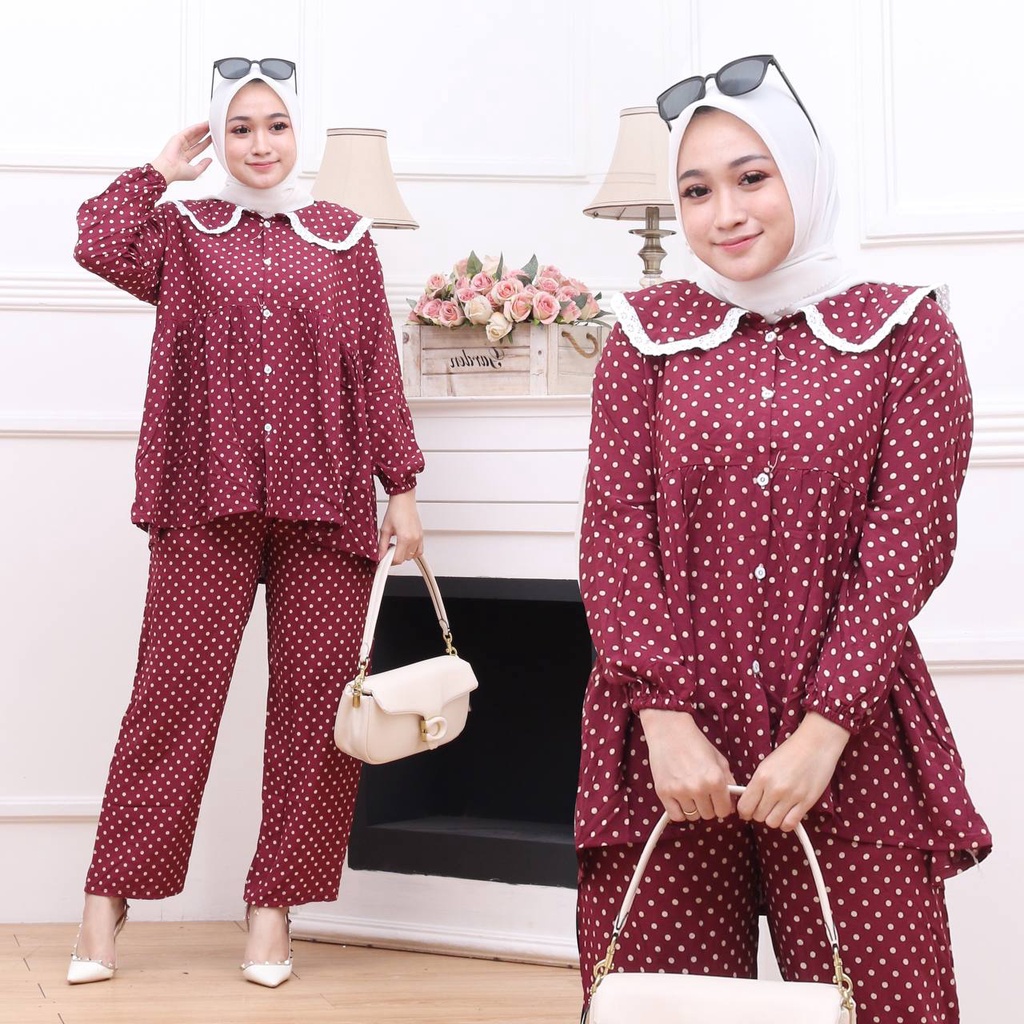 Poka Setelan Rayon Wanita Lengan Panjang Baju One Set Daily Fashion Kekinian