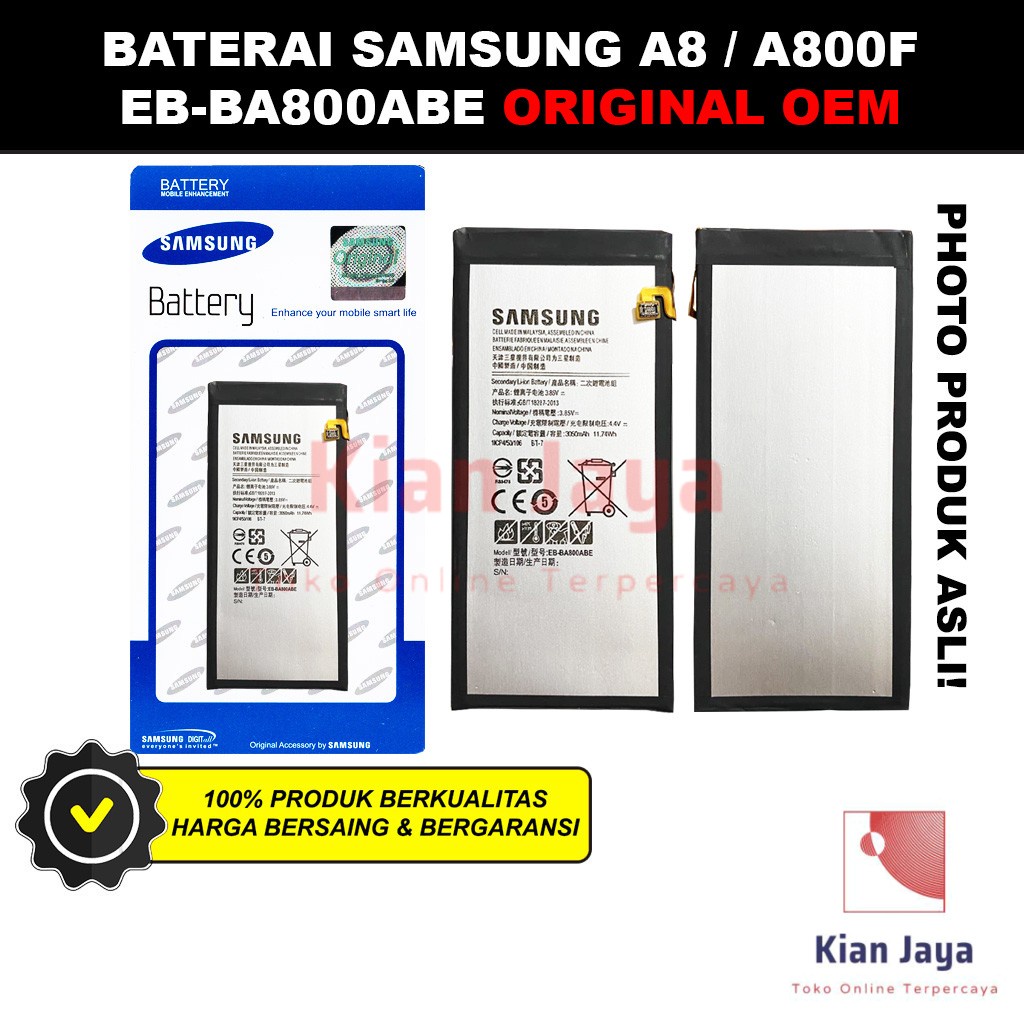 Baterai A8 Duos A800F A800Y Original OEM Batre Batrai Battery Hp EB-BA800ABE Ori