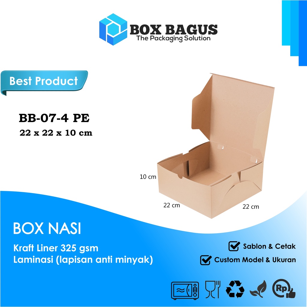 BOX DUS 22x22x10 KRAFT 325 GSM LAMINASI - KOTAK HAMPERS MAKANAN NASI ROTI KUE SNACK