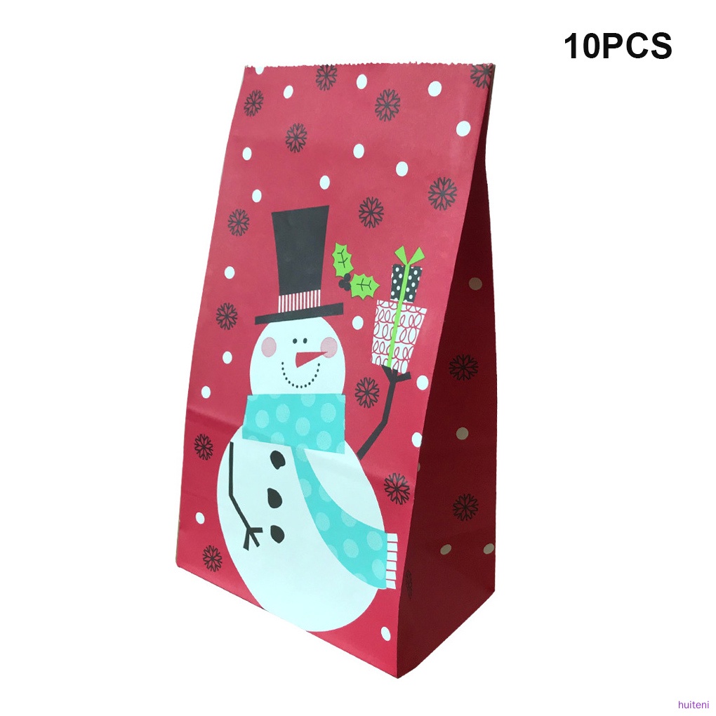 10pcs Kantong Kertas Motif Kartun Snowman Untuk Dekorasi Natal