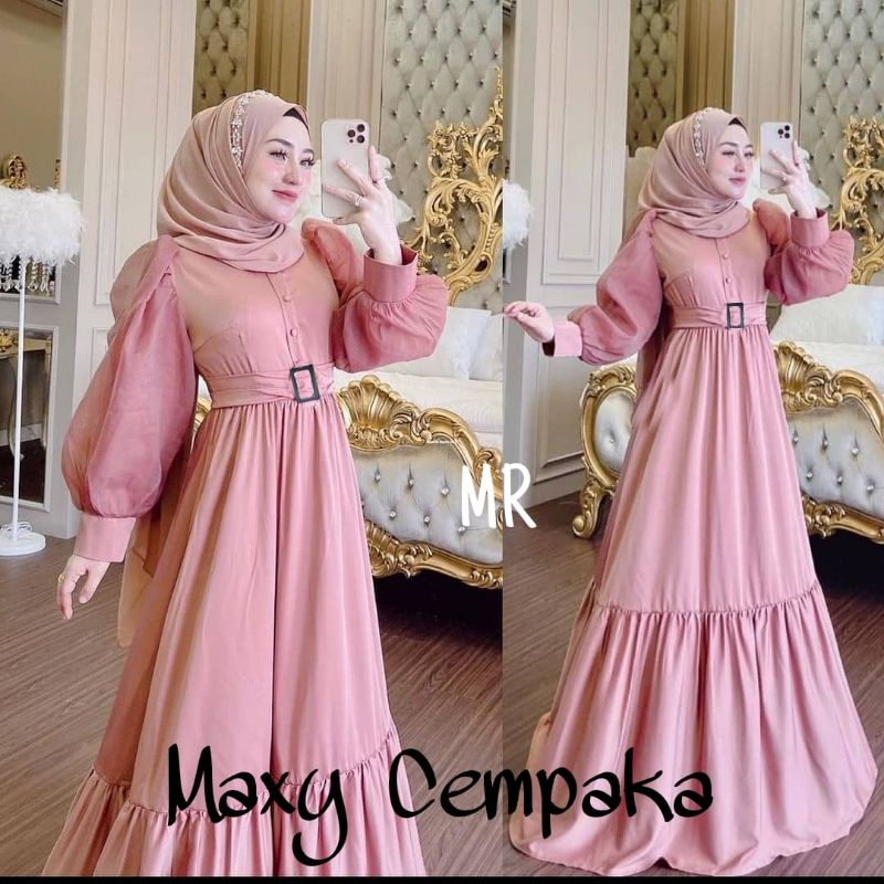 MAXY CEMPAKA, MOSCREPE PREMIUM TILE, GAMIS HIJAB MUSLIM, DRESS MAXY, 2 UKURAN