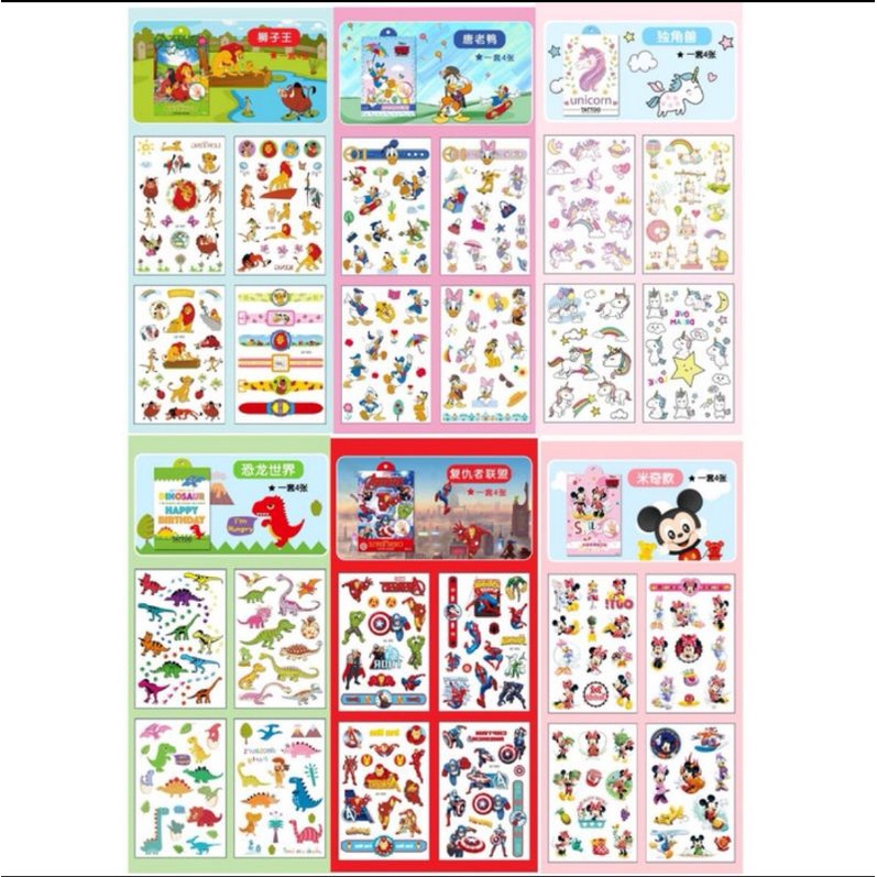 Tattoo kids waterproof mainan tato anak premium kualitas kartun karakter Disney temporer stiker tatoo