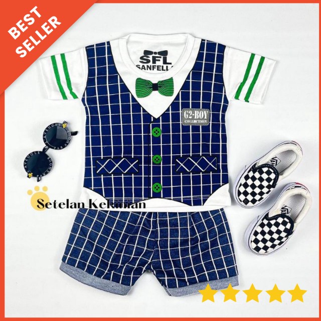 Baju Bayi Setelan Oblong Anak Laki Laki 3 - 18 bulan SNI / setelan baju bayi cowok tuxedo navy murah
