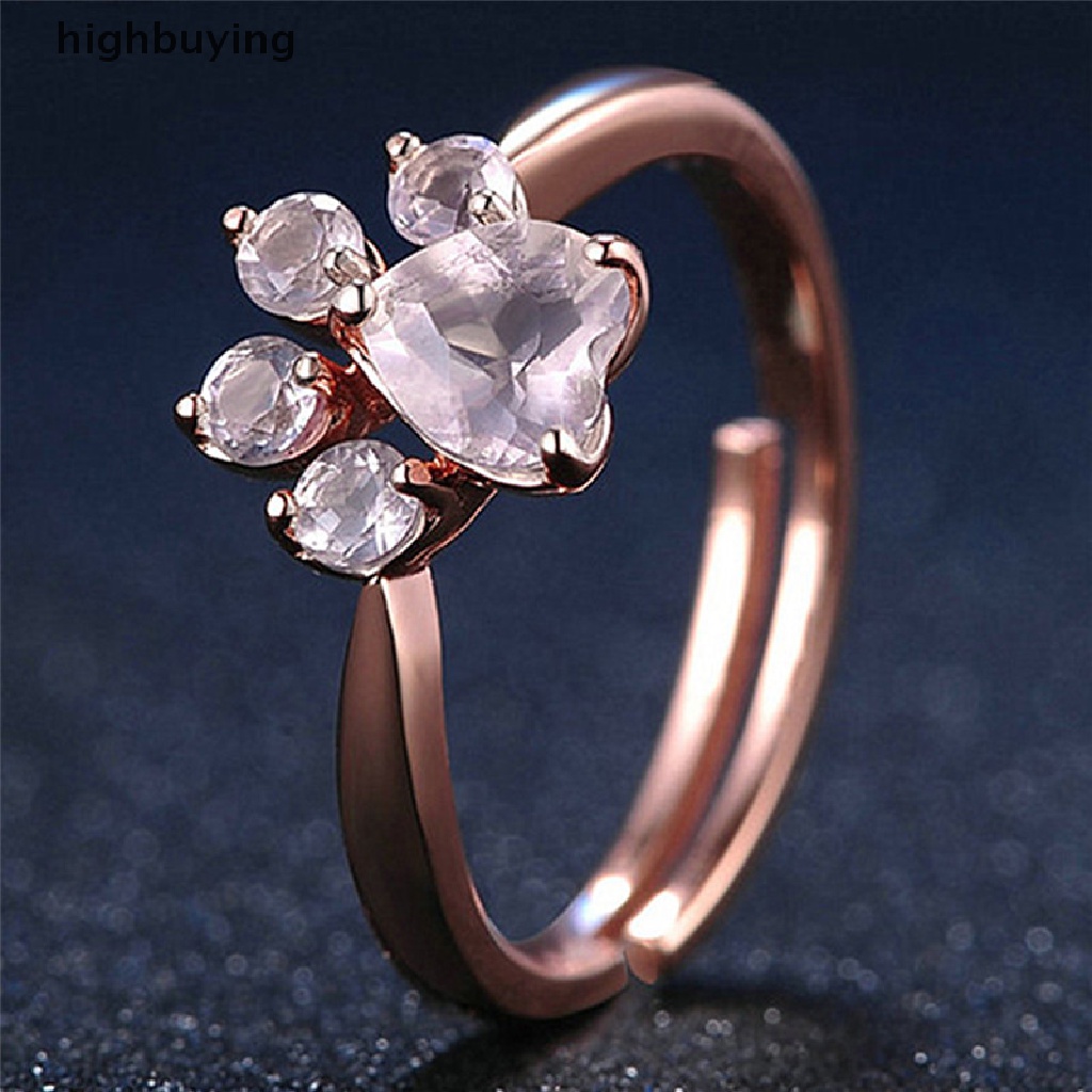 Hbid Cincin Terbuka Adjustable Model Cakar Kucing Warna Rose Gold Dengan Kristalbatu Zircon Untuk Wanita