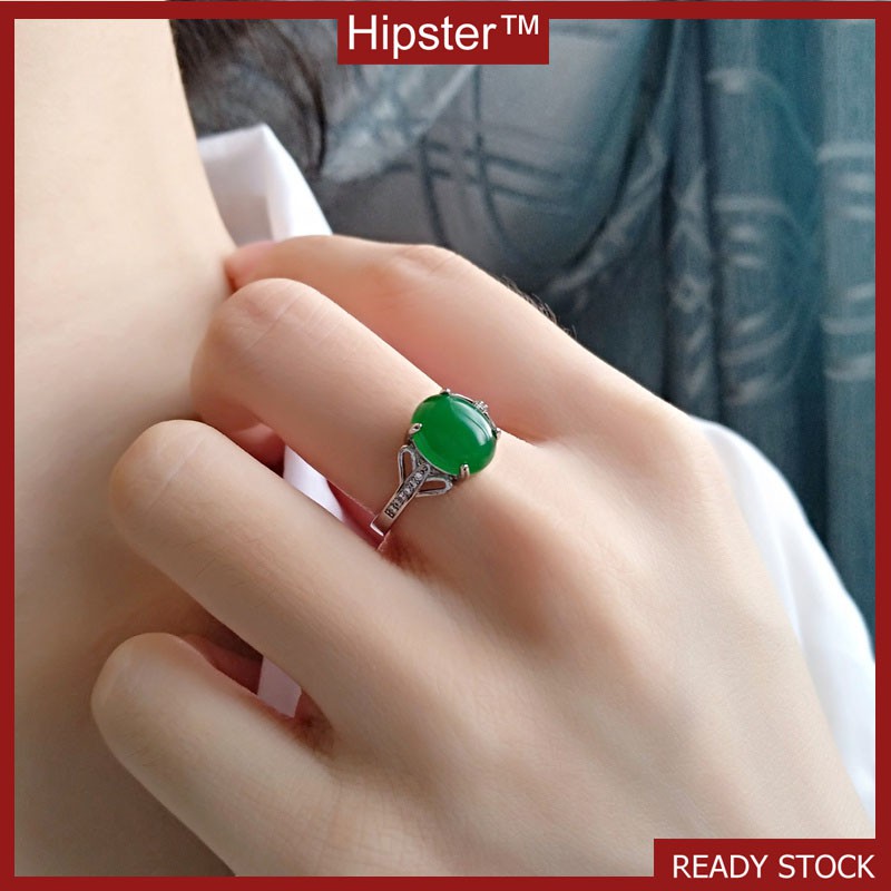 Korean Style Fashion Temperament Personality Platinum Emerald Ring