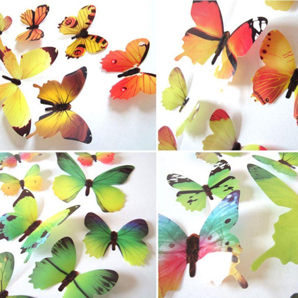 Preva 12 Pcs/Set Butterly Stiker Dinding Perlengkapan Pesta Lapisan Tunggal Dekorasi Rumah PVC Mural