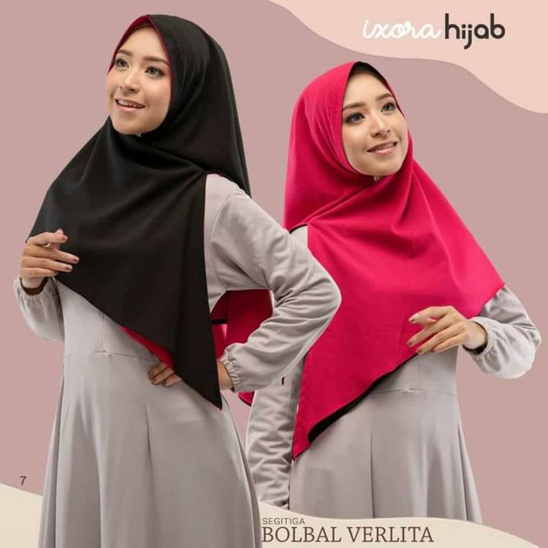Hijab Jilbab pesta casual harian Polos Segitiga Bolbal Bobal Bolak Balik Verlita Original Ixora