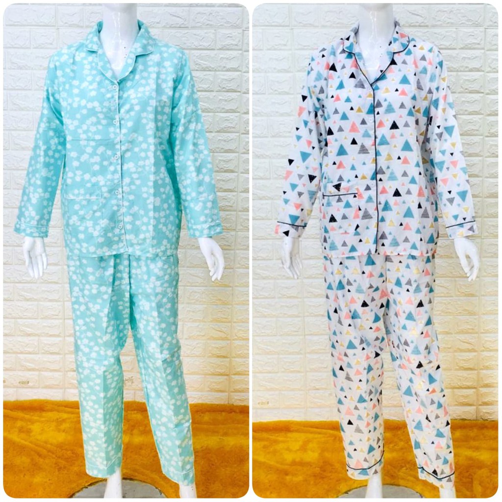 BAJU TIDUR PIYAMA WANITA FASHION MKPP.A MOTIF KARAKTER BAHAN KATUN CELANA PANJANG LENGAN PANJANG