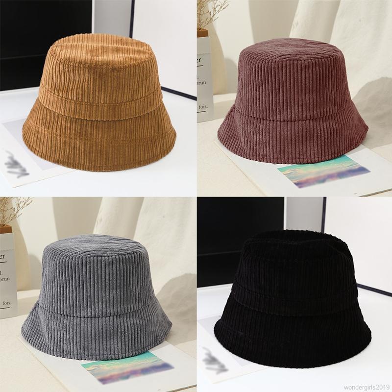 Topi Bucket Adjustable Bahan Corduroy Fleece Gaya Barat Untuk Wanita