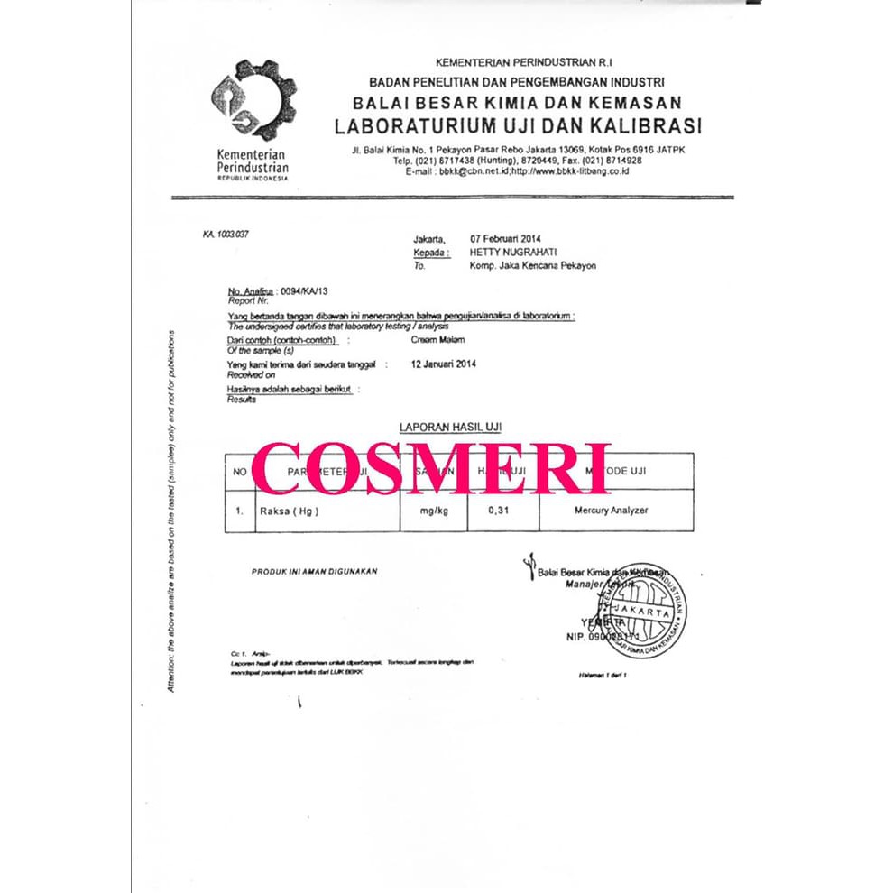 Cream Pemutih Wajah Racikan Dokter HN (Hetty Nugrahati) Original Besar