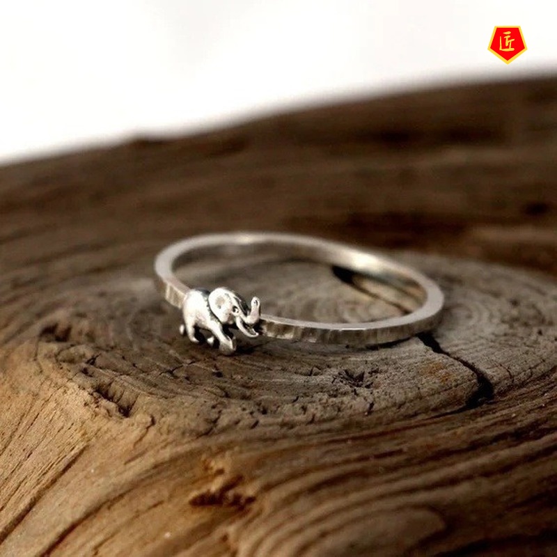 [Ready Stock]Retro Silver Elephant Ring Female Creative Simple