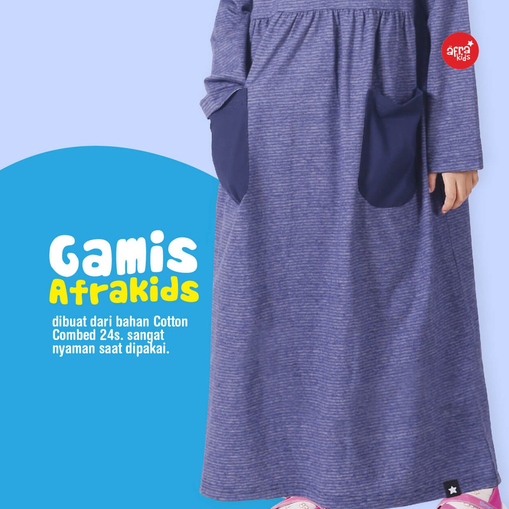 Gamis Anak Afrakids AFRA - GA002 Navy - Baju Muslim Anak Perempuan