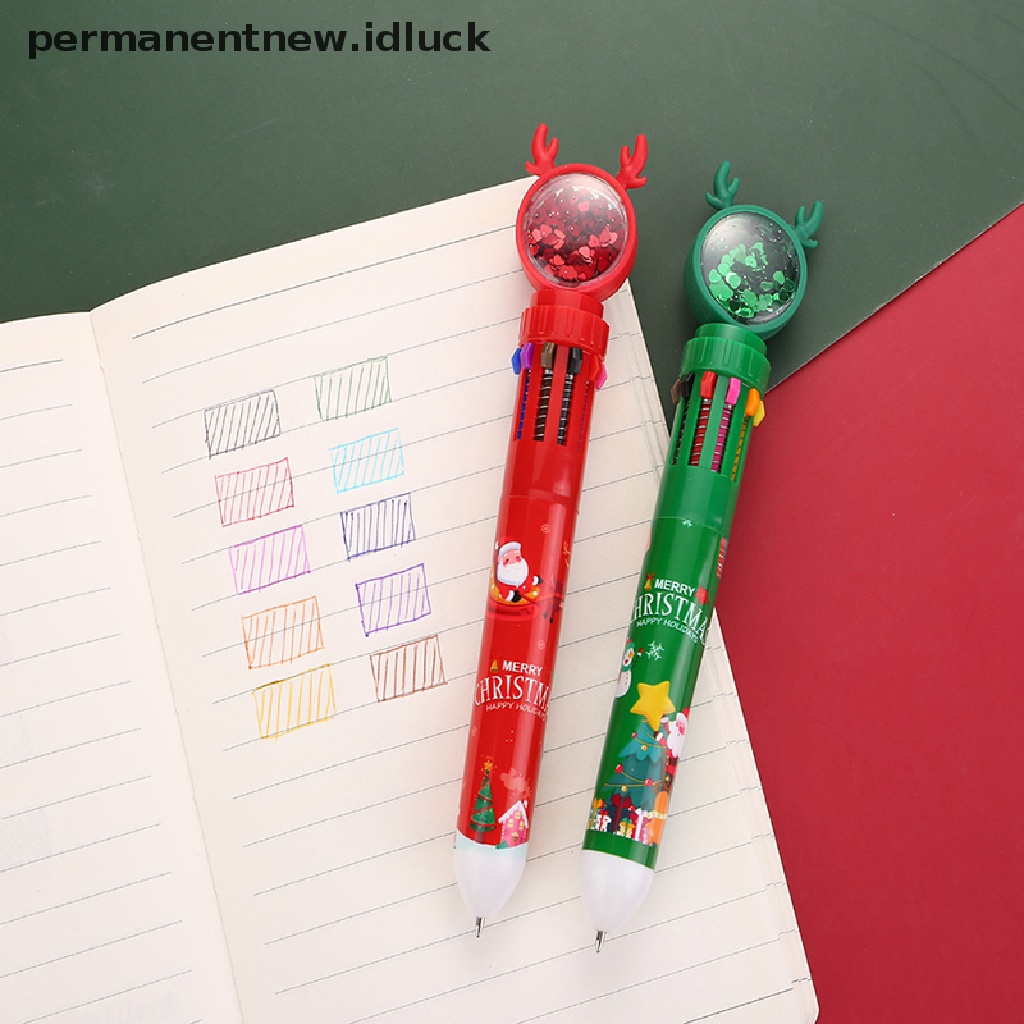 Pulpen Minyak 10 Warna Tema Natal Untuk Alat Tulis Sekolah / Kantor