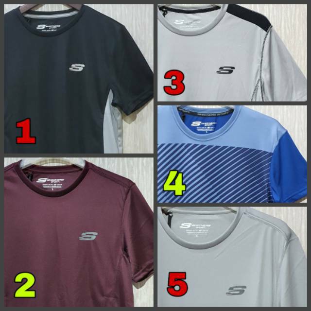 Skechers Man Sport Shirt Baju Kaos Olahraga Pria Cowok Dry Fit Lari Running Gym Fitness Original Ori