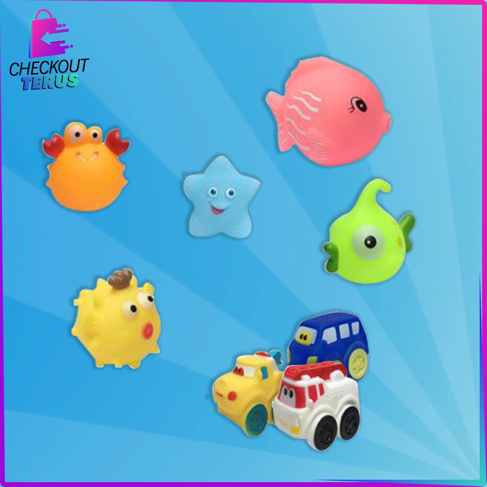 CT M253 Mainan Edukasi Baby Bath Toys Mainan Bebek Anak Bayi Mainan Mandi Anak Karet Set Karakter Bisa Bunyi